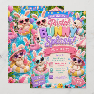 Convite de Aniversário Pastel Bunny Splash - Festa