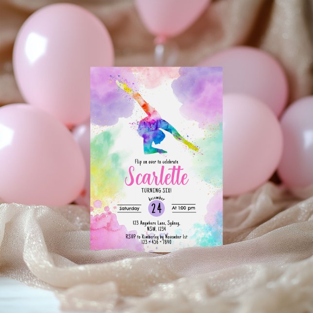 Convite de aniversário pastel de ginástica aquarel (Criador carregado)