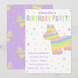 Convite de Aniversário Pastel Rainbow Piñata