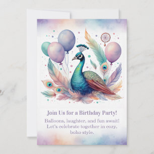 Convite de Aniversário Pavão Elegante Boho