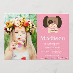 Convite de Aniversário Pawty Dog Rosa