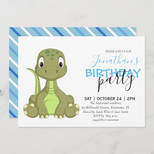 Convite De Aniversário Perfeito Para Dinossauro. (Frente/Verso)