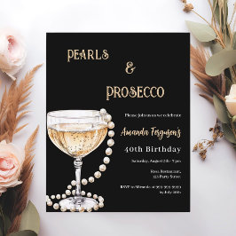 Convite de aniversário Pérolas Prosecco ouro preto
