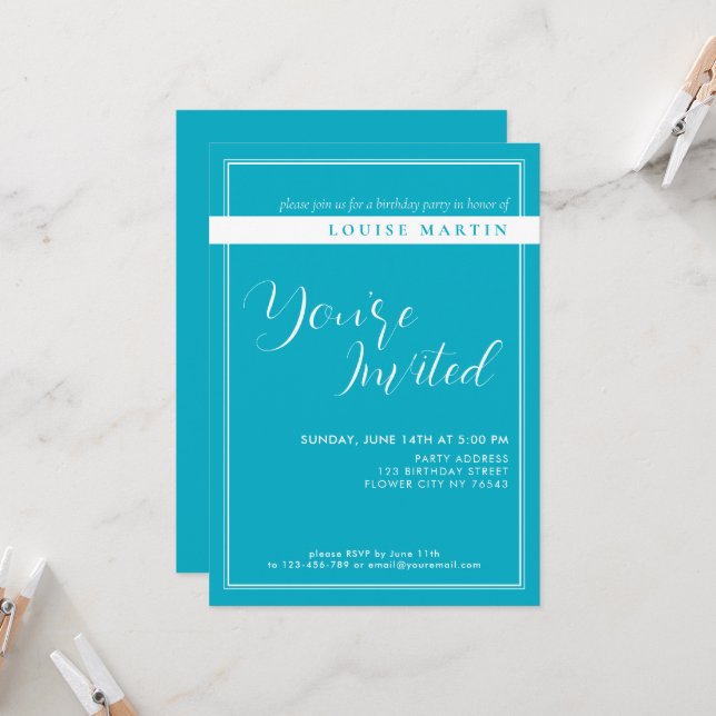 Convite de Aniversário Personalizado Azul de Céu R (Frente/Verso In Situ)