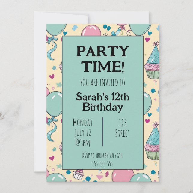 Convite de aniversário Personalizado Colorido (Frente)