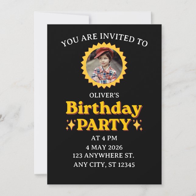 Convite de Aniversário Personalizado com Foto Retr (Frente)
