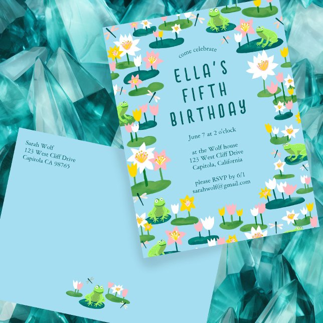 Convite de ANIVERSÁRIO PERSONALIZADO com Sapos & F (Frogs and Lily Pads Cute CUSTOM BIRTHDAY PARTY Invitation Postcard
)