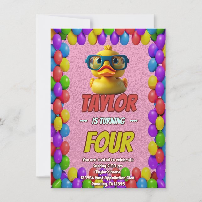 Convite de Aniversário Personalizado Cute de Pato  (Frente)