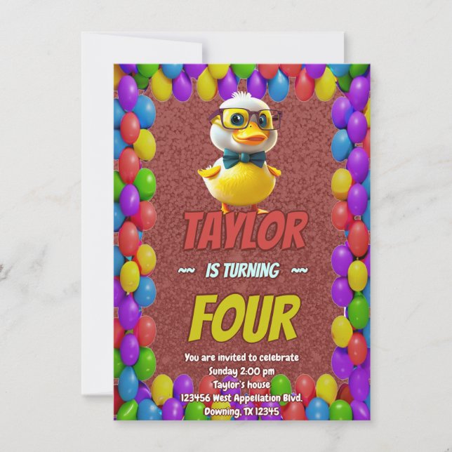 Convite de Aniversário Personalizado Cute de Pato  (Frente)