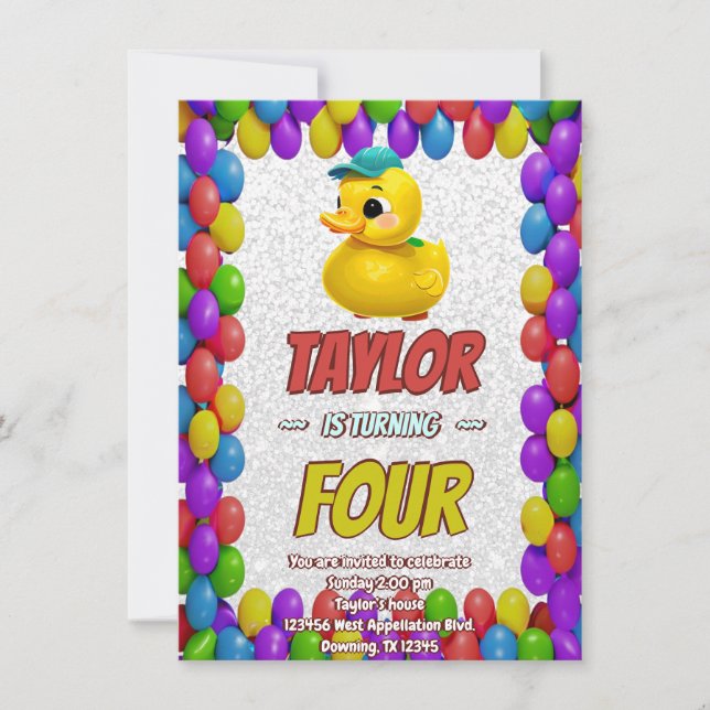 Convite de Aniversário Personalizado Cute de Pato  (Frente)