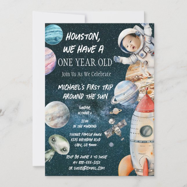 Convite de Aniversário Personalizado de Astronauta (Frente)
