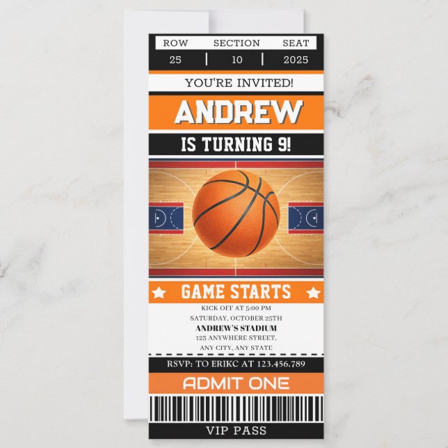 Convite de Aniversário Personalizado de Basquete p (Frente)