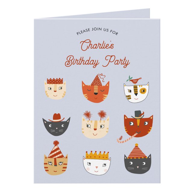 Convite de aniversário Personalizado de Cat Divert (Fun kitty cat personalized birthday party invitation for animal lovers)