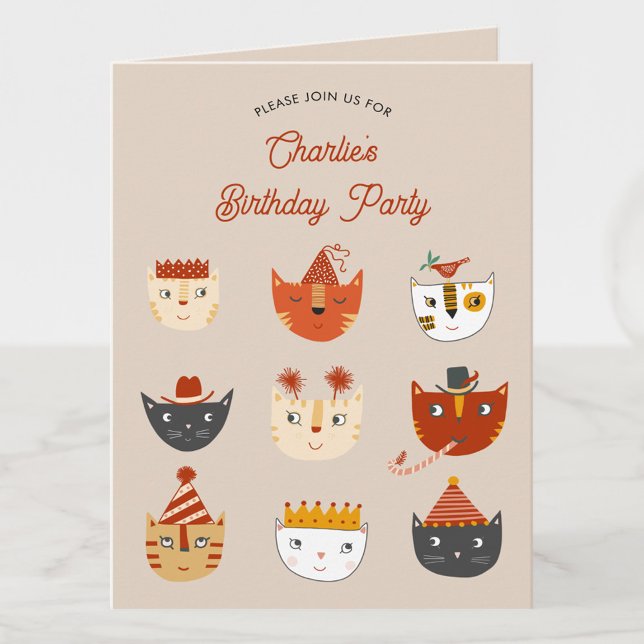 Convite de aniversário Personalizado de Cat Divert (Fun kitty cat personalized birthday party invitation for animal lovers)