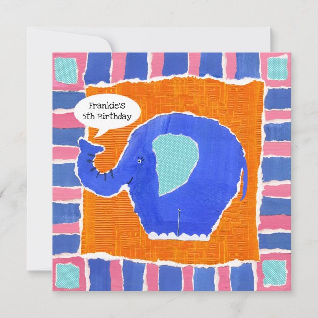 Convite de aniversário personalizado de elefante (Frente)