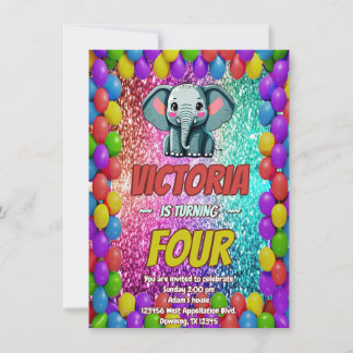 Convite de aniversário personalizado de elefante