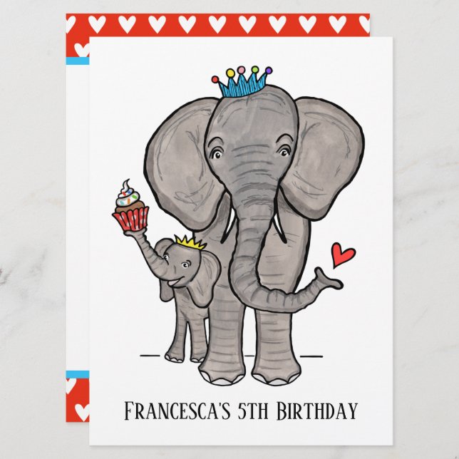 Convite de Aniversário Personalizado de Elefante e (Frente/Verso)