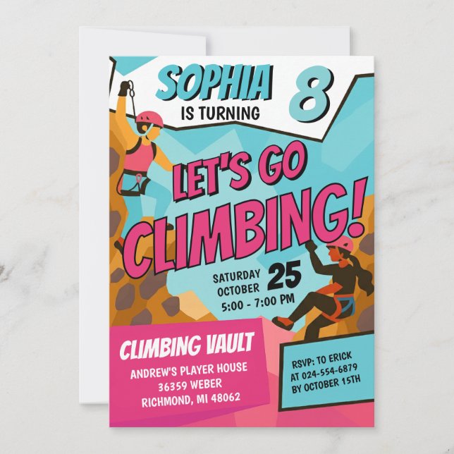 Convite de Aniversário Personalizado de Escalada e (Frente)