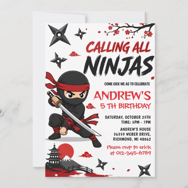 Convite de Aniversário Personalizado de Ninja para (Frente)