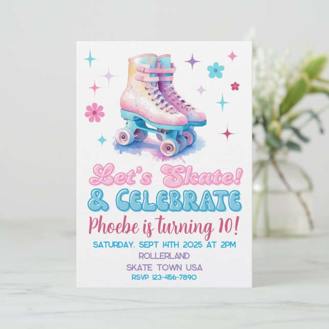 Convite de Aniversário Personalizado de Patins Ret (Em pé/Frente)
