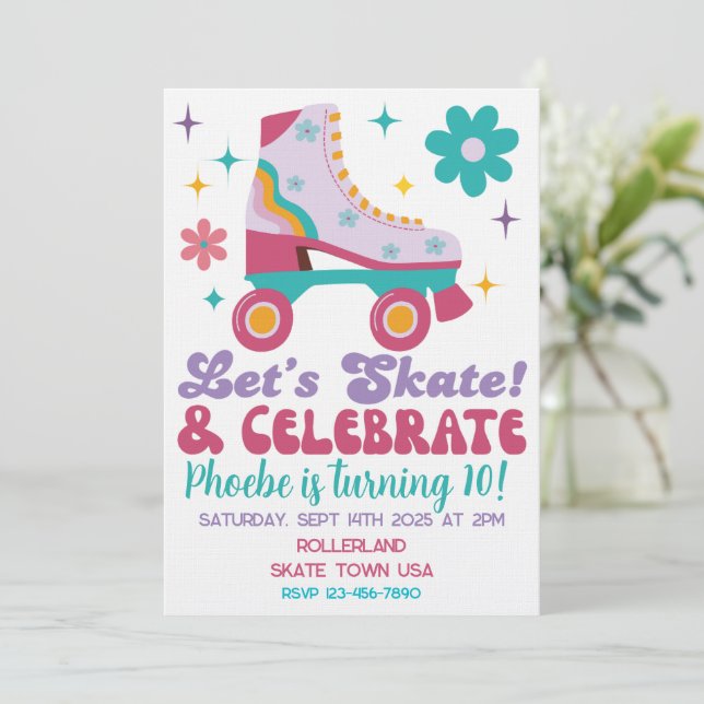 Convite de Aniversário Personalizado de Patins Ret (Em pé/Frente)