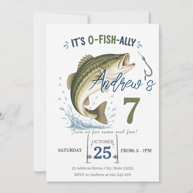 Convite de Aniversário Personalizado de Pesca O-PE (Frente)