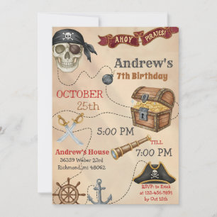 Convite de Aniversário Personalizado de Pirata