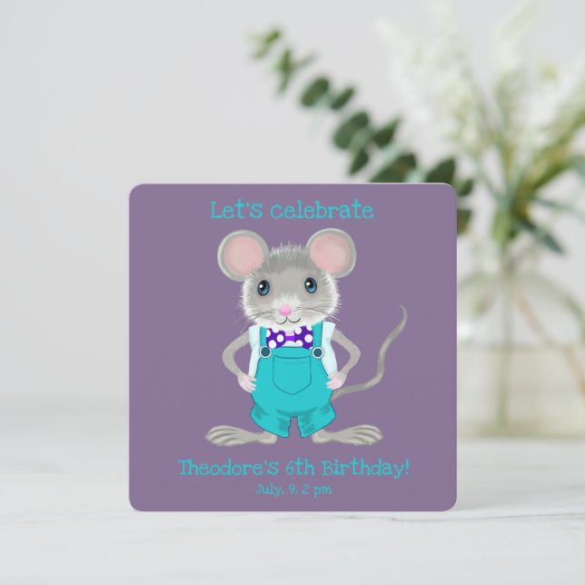 Convite de aniversário personalizado de ratozinho  (Em pé/Frente)