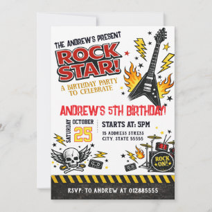 Convite de Aniversário Personalizado de Rockstar