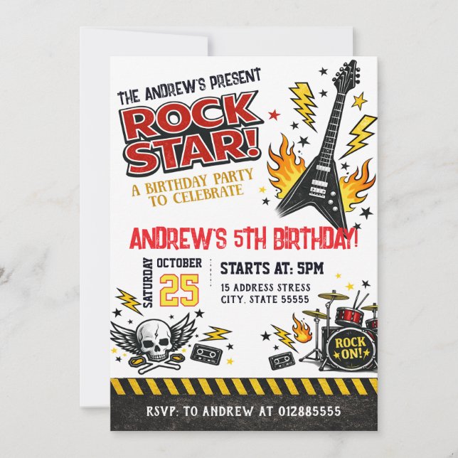 Convite de Aniversário Personalizado de Rockstar (Frente)