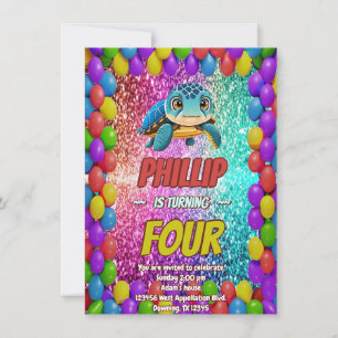 Convite de aniversário personalizado de tartaruga