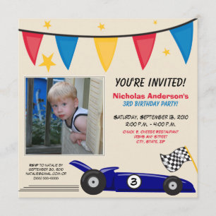 Convite de aniversário Personalizado do Carro Rac
