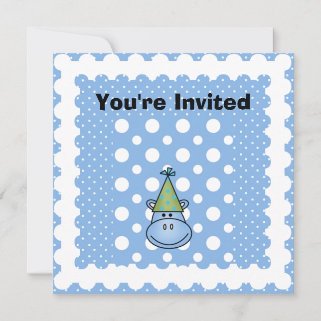 Convite de Aniversário Personalizado do Hippo Azul (Frente)