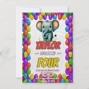 Convite de Aniversário Personalizado Elefante Fofo