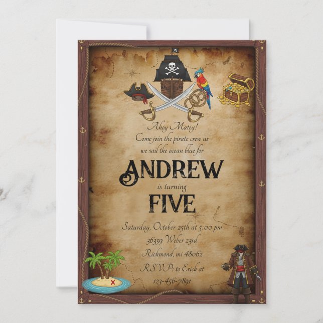 Convite de Aniversário Personalizado Mapa do Tesou (Frente)