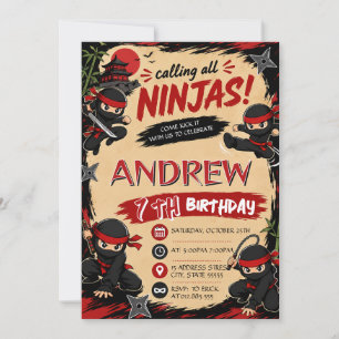 Convite de Aniversário Personalizado Ninja Samurai