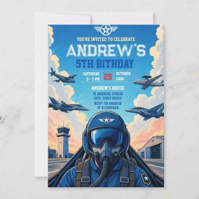 Convite de aniversário personalizado para piloto d (Frente)