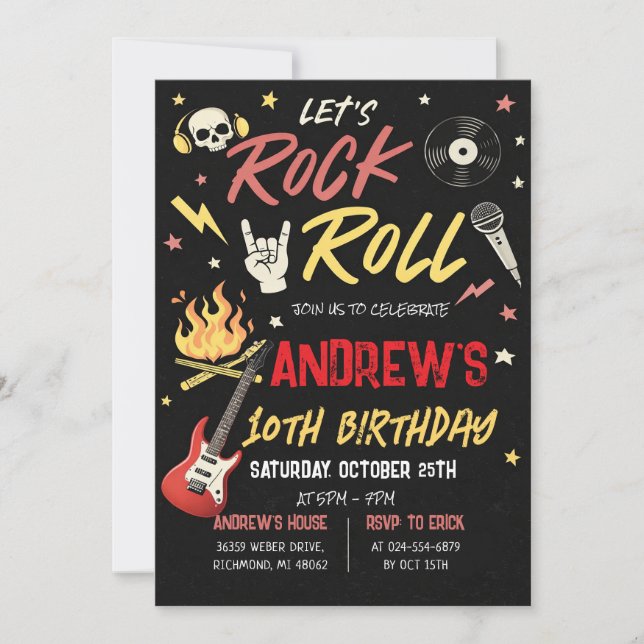Convite de Aniversário Personalizado Rockstar (Frente)