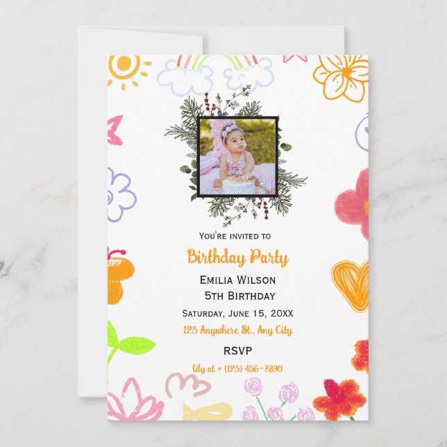 Convite de Aniversário Personalizado Roxo Amarelo (Frente)