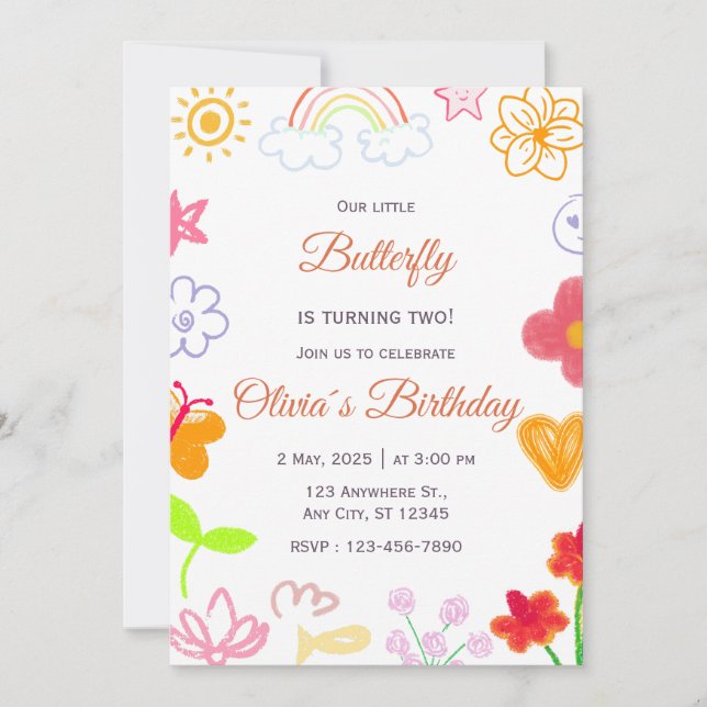 Convite de Aniversário Personalizado Roxo Amarelo (Frente)