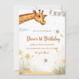 Convite de Aniversário Personalizado Safari Girafa