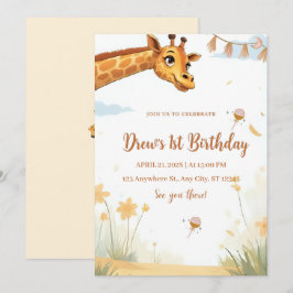 Convite de Aniversário Personalizado Safari Girafa