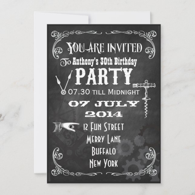 Convite de Aniversário Personalizado Steampunk em  (Frente)