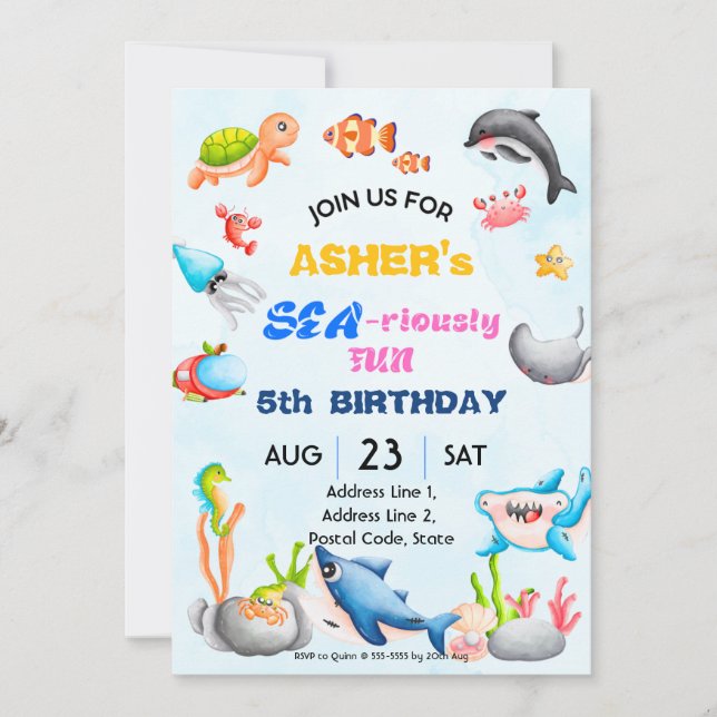 Convite de Aniversário Personalizado Submarino par (Frente)