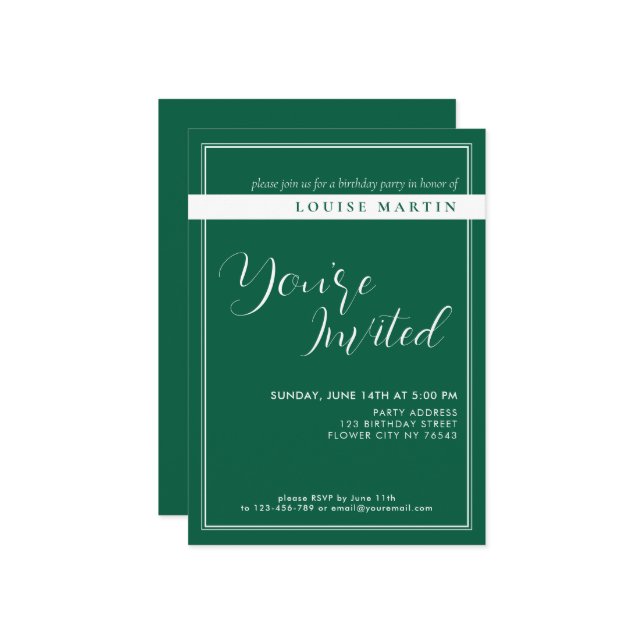 Convite de Aniversário Personalizado Verde Rico (Frente/Verso In Situ)