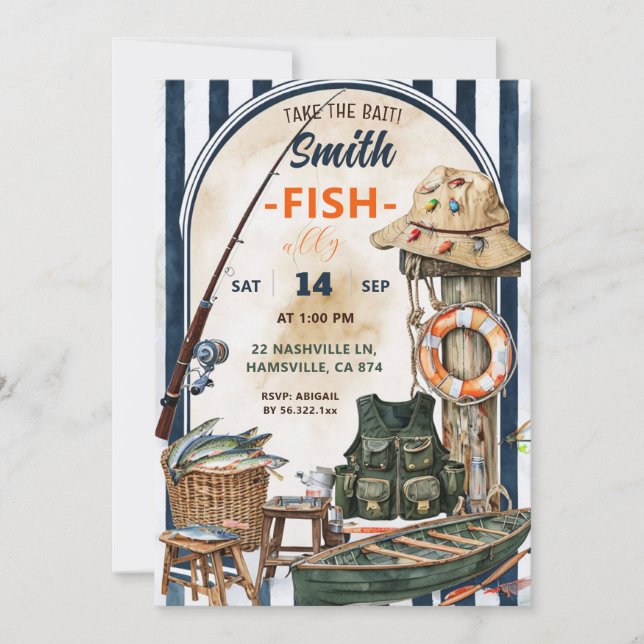 Convite de Aniversário Pesca Convite de Festa de P (Frente)
