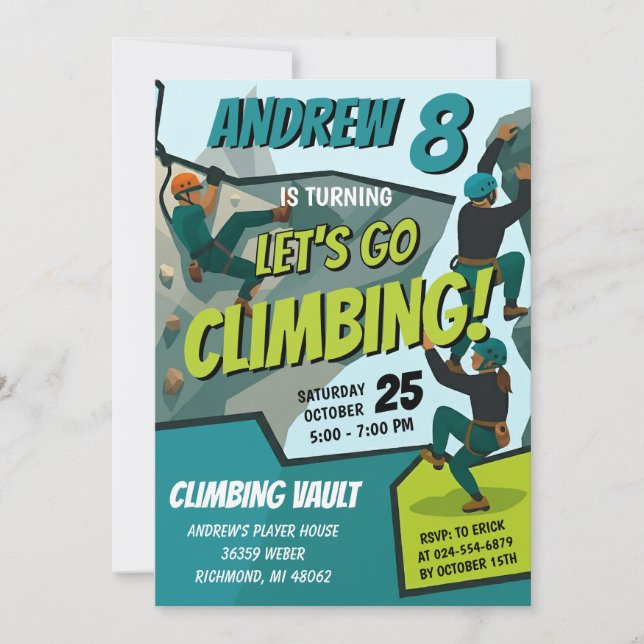 Convite de Aniversário Pessoal de Escalada em Roch (Frente)