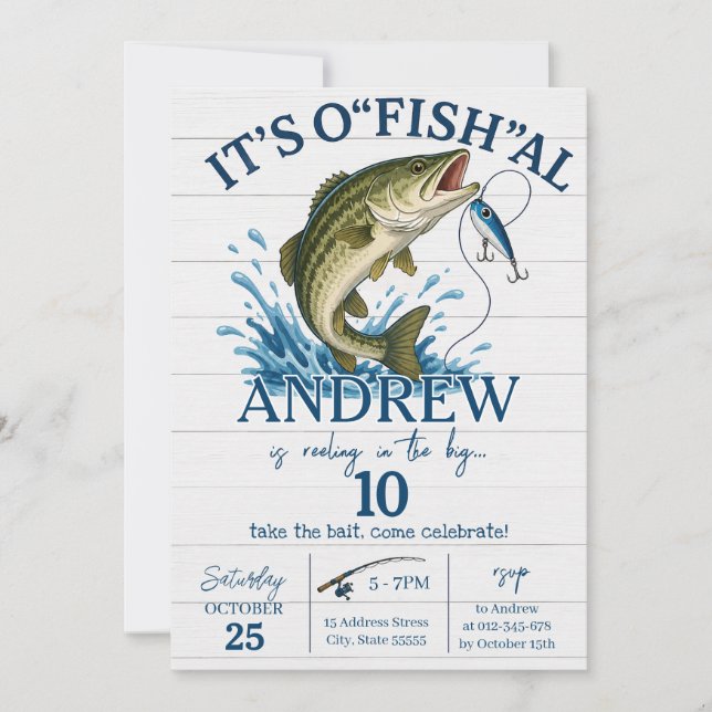 Convite de Aniversário Pessoal de Pesca O-PESCA-L (Frente)