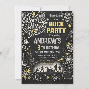 Convite de Aniversário Pessoal de Rock and Roll