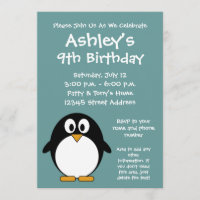 Convite de aniversário Pinguim Bonito